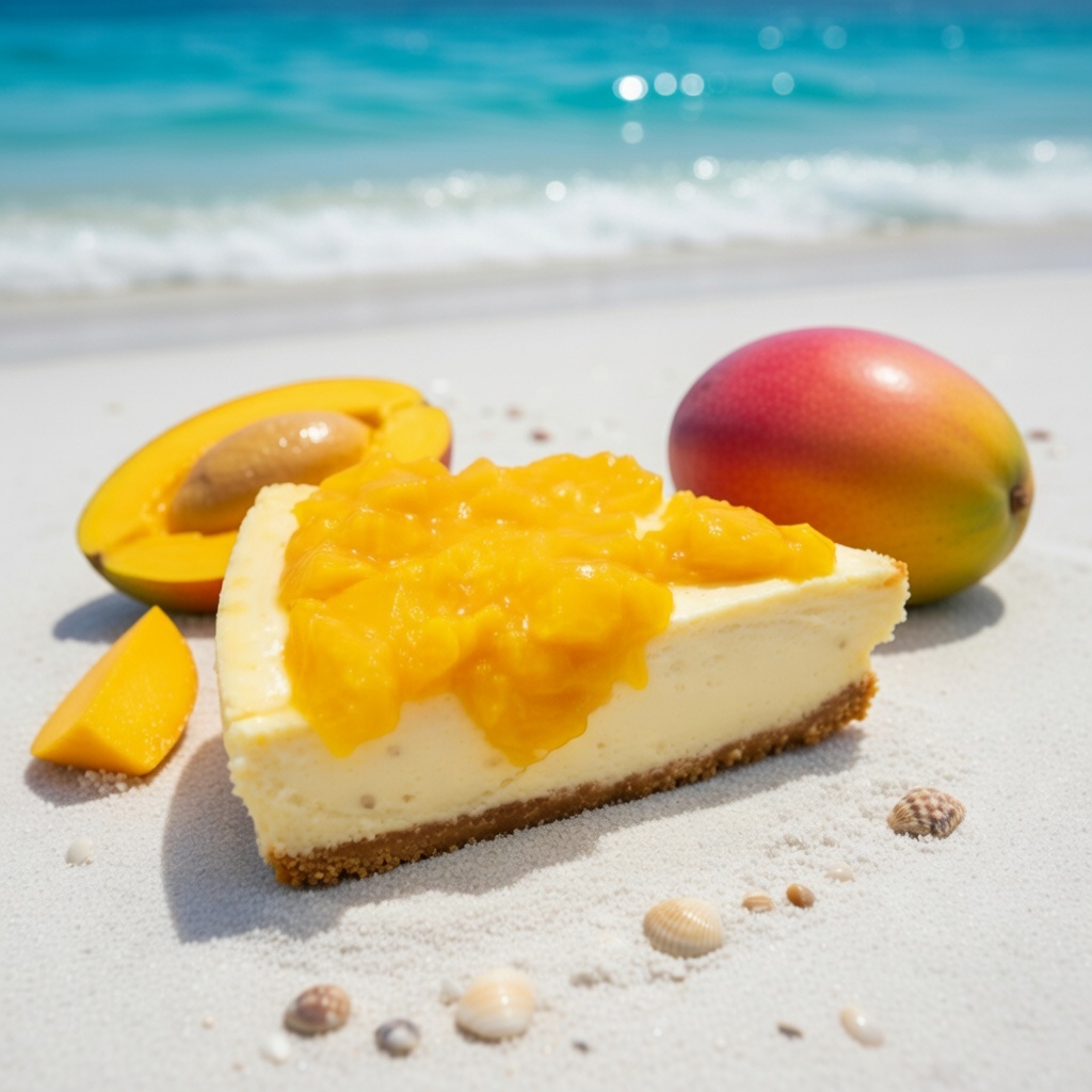 Mango cheesecake on the beach in St Croix